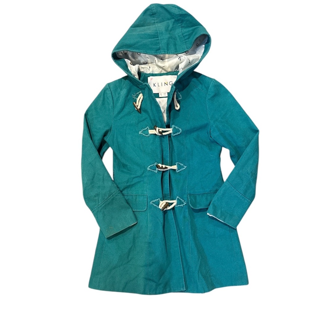 Women's KLING toggle Cotton nautical Coat Turquoise Coat Jacket EU 2 US Sm